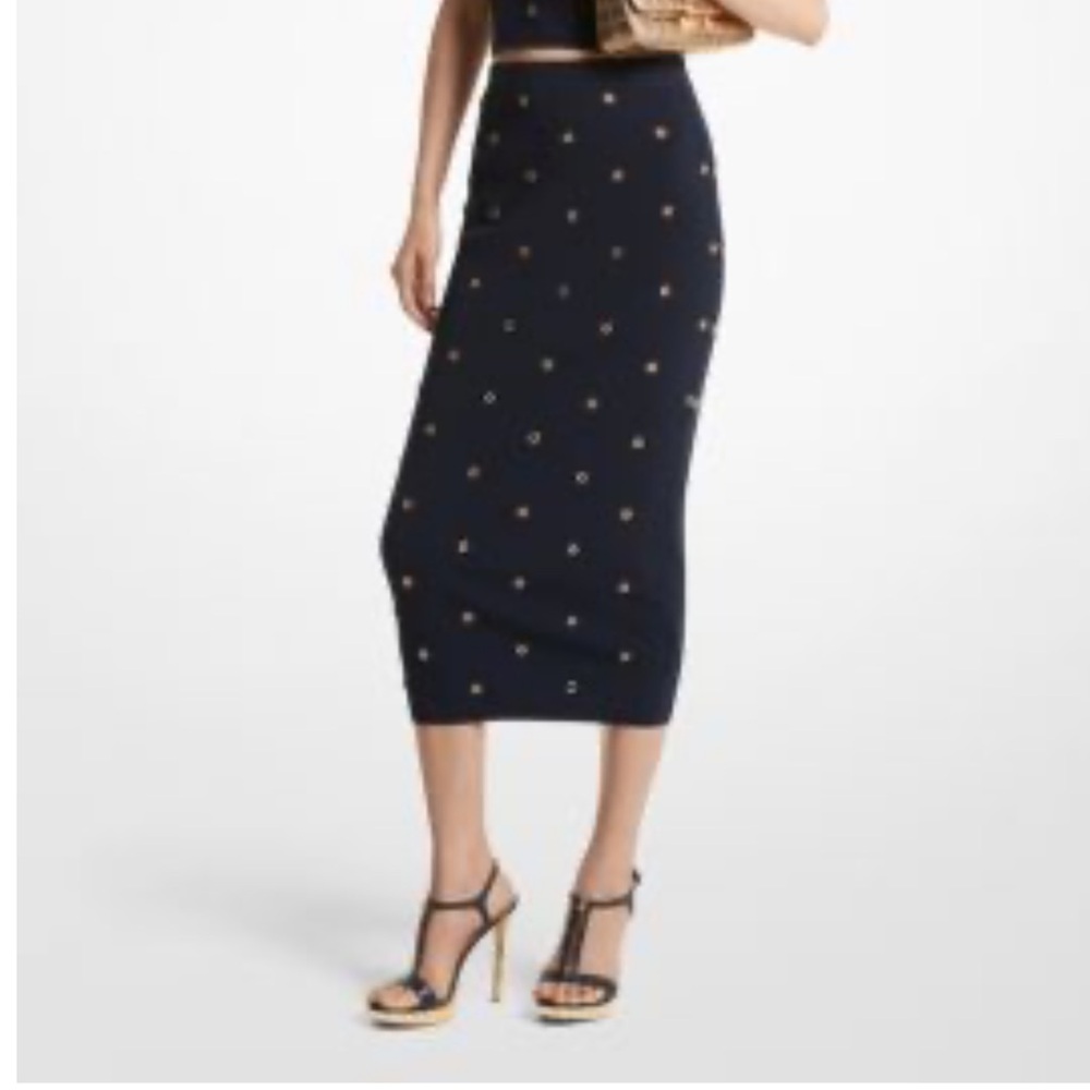 Michael Kors Grommet-Embellished Stretch Knit Pencil Skirt